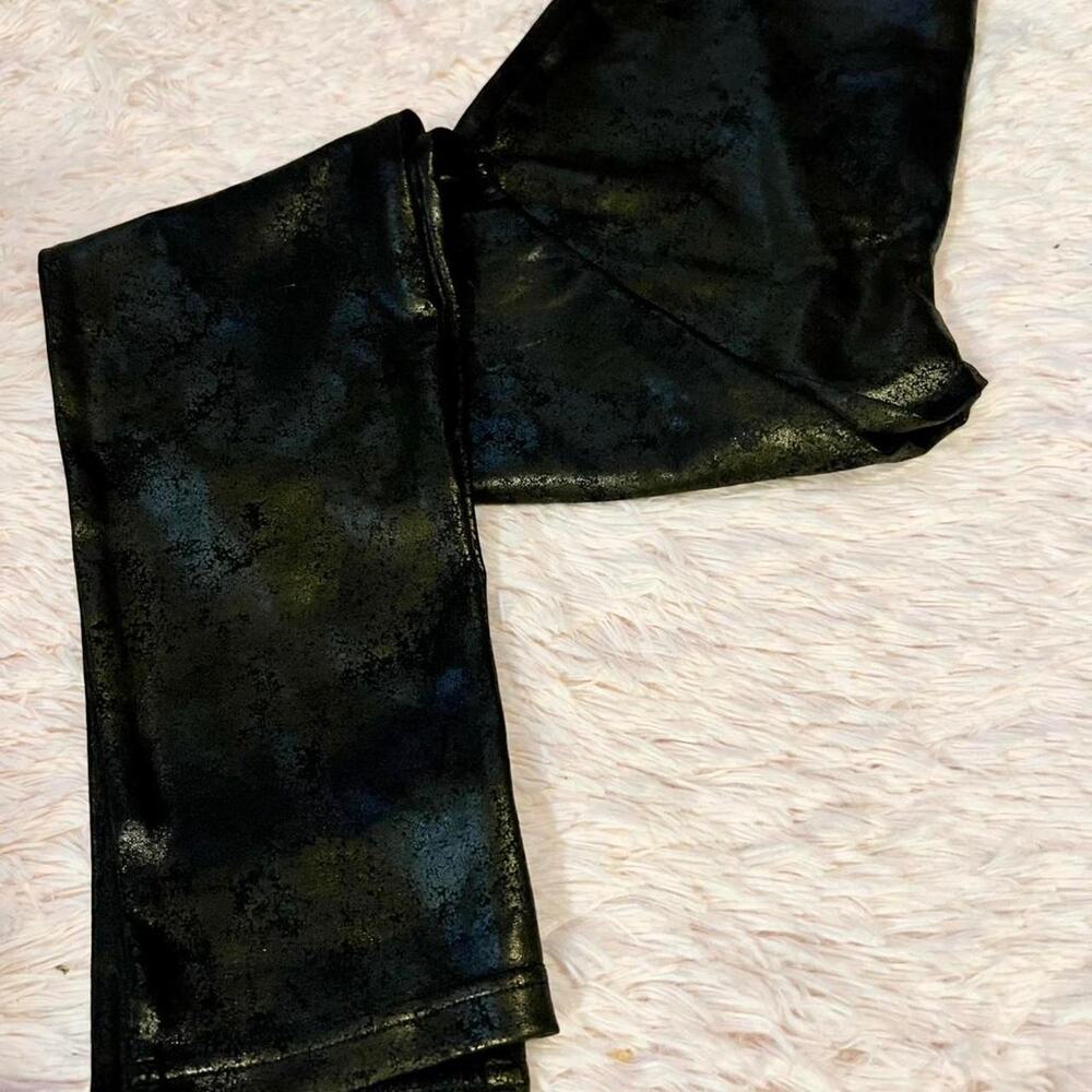 Black Gold Faux Leather Grunge Glam Edgy Punk Gritty Witchy Statement Leggings - Picture 2 of 5
